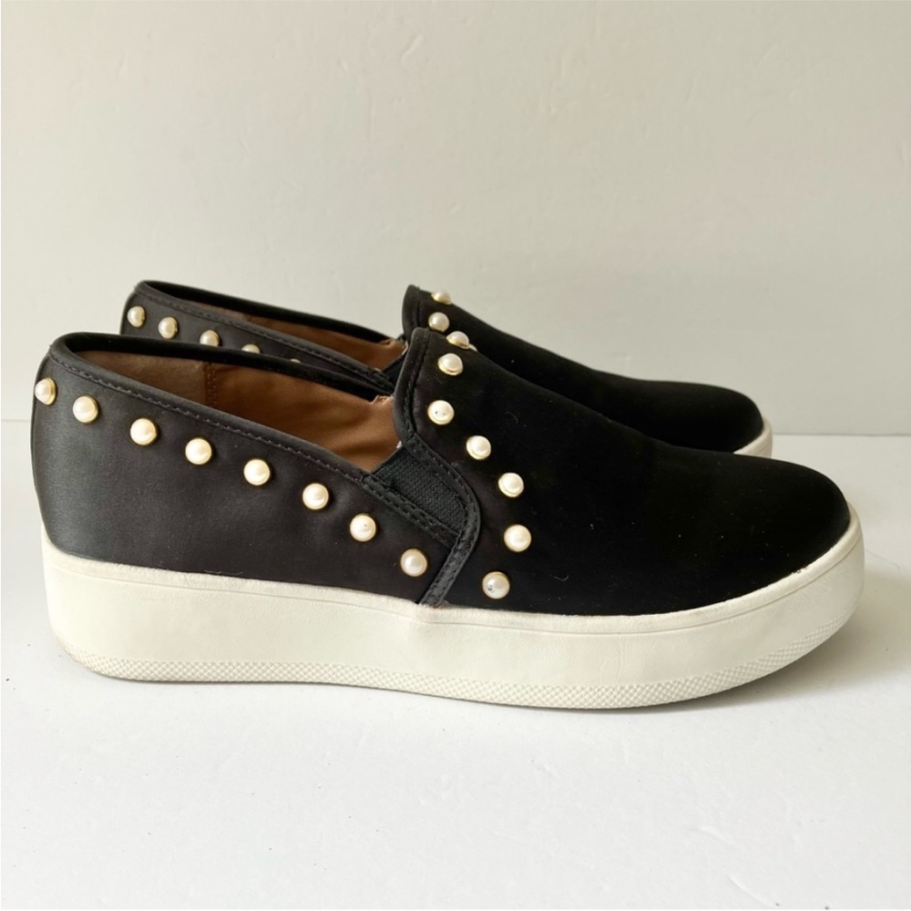 Steve Madden Black Slip-On Sneakers with Pearl Accents